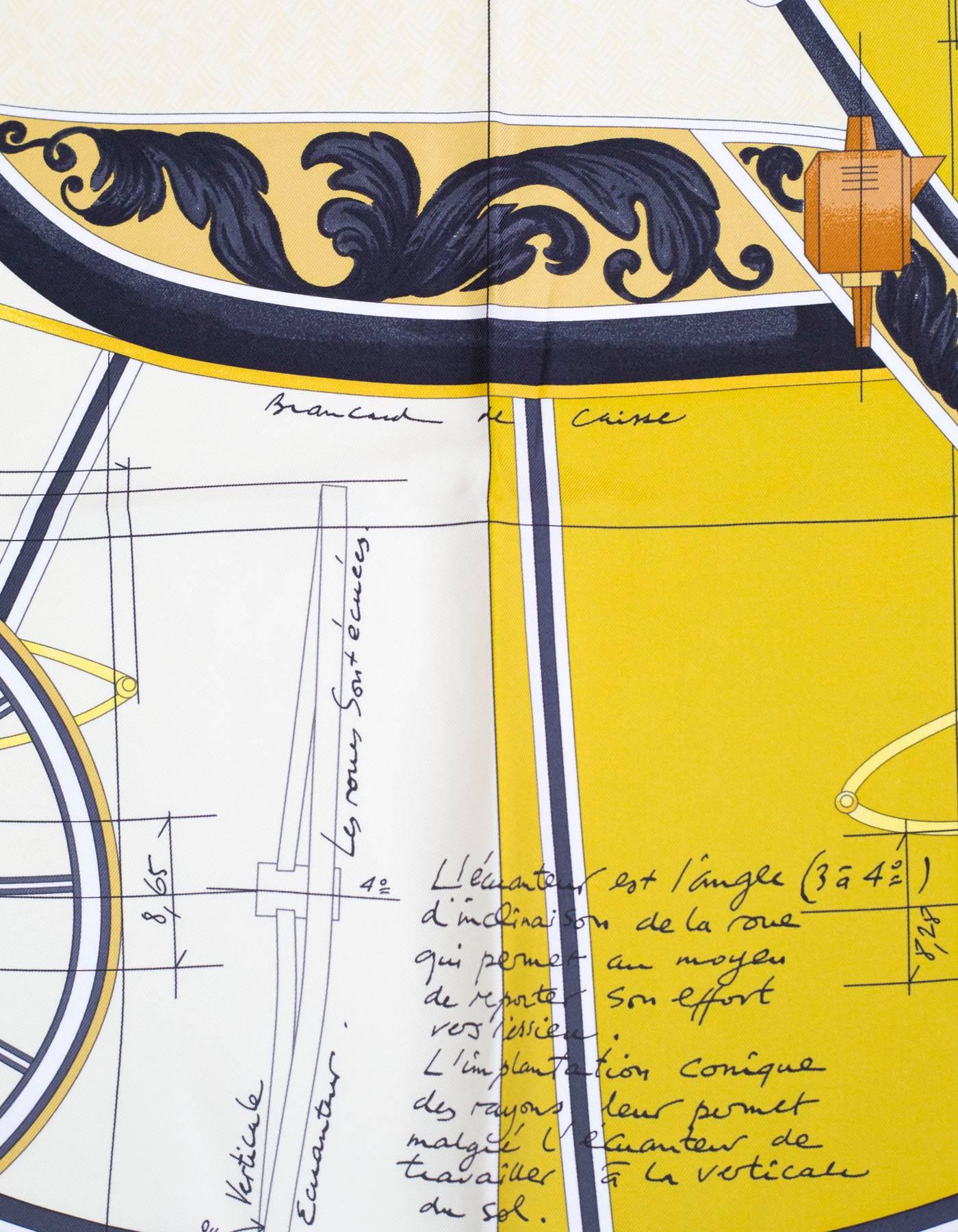Hermes Yellow Project de Voiture Petit-Duc Bateau 90cm Silk Scarf In Excellent Condition In New York, NY
