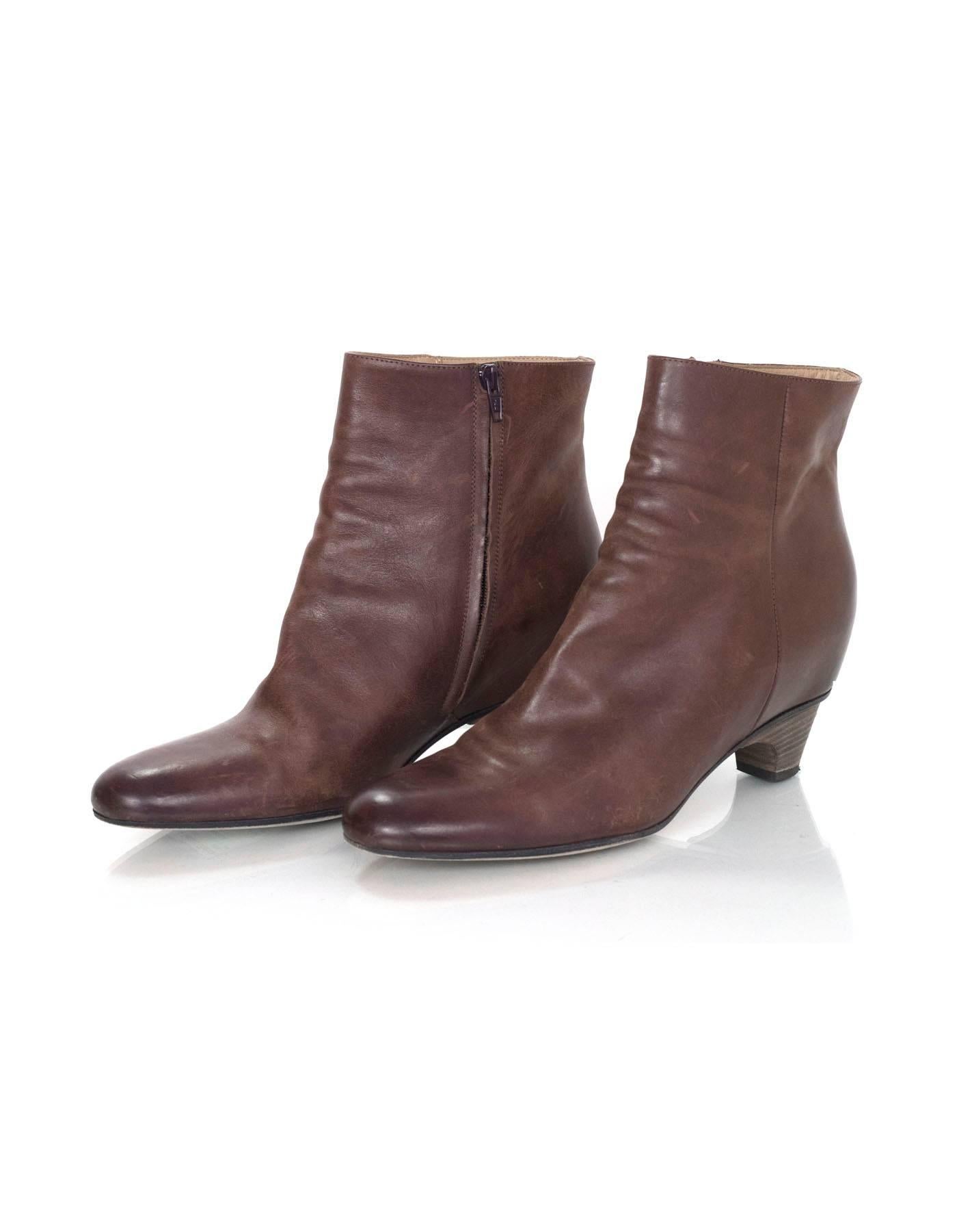 Maison Martin Margiela Brown Leather Ankle Boots Sz 39.5 with Box In Good Condition In New York, NY