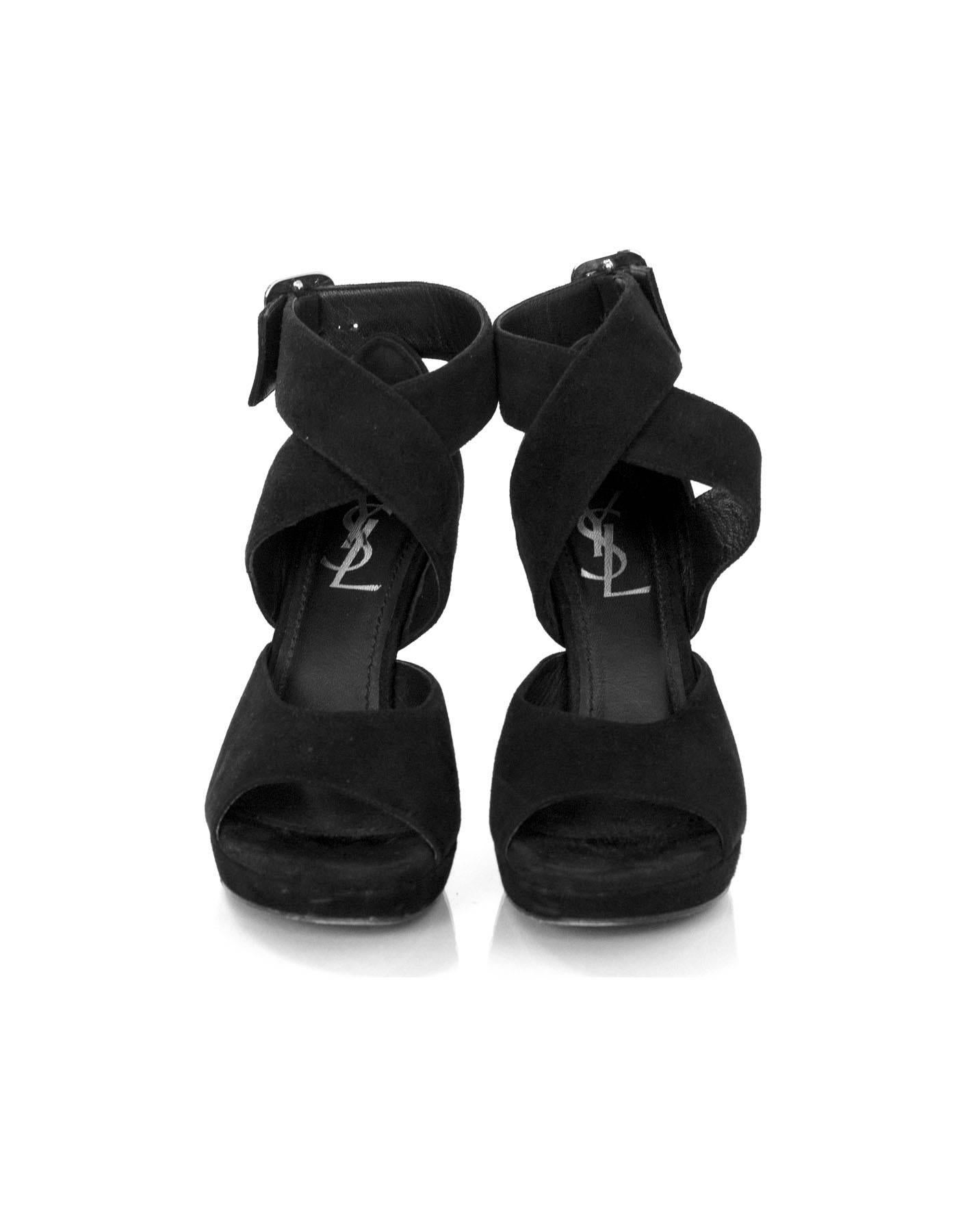 Women's Yves Saint Laurent Black Suede Sandals Sz 35