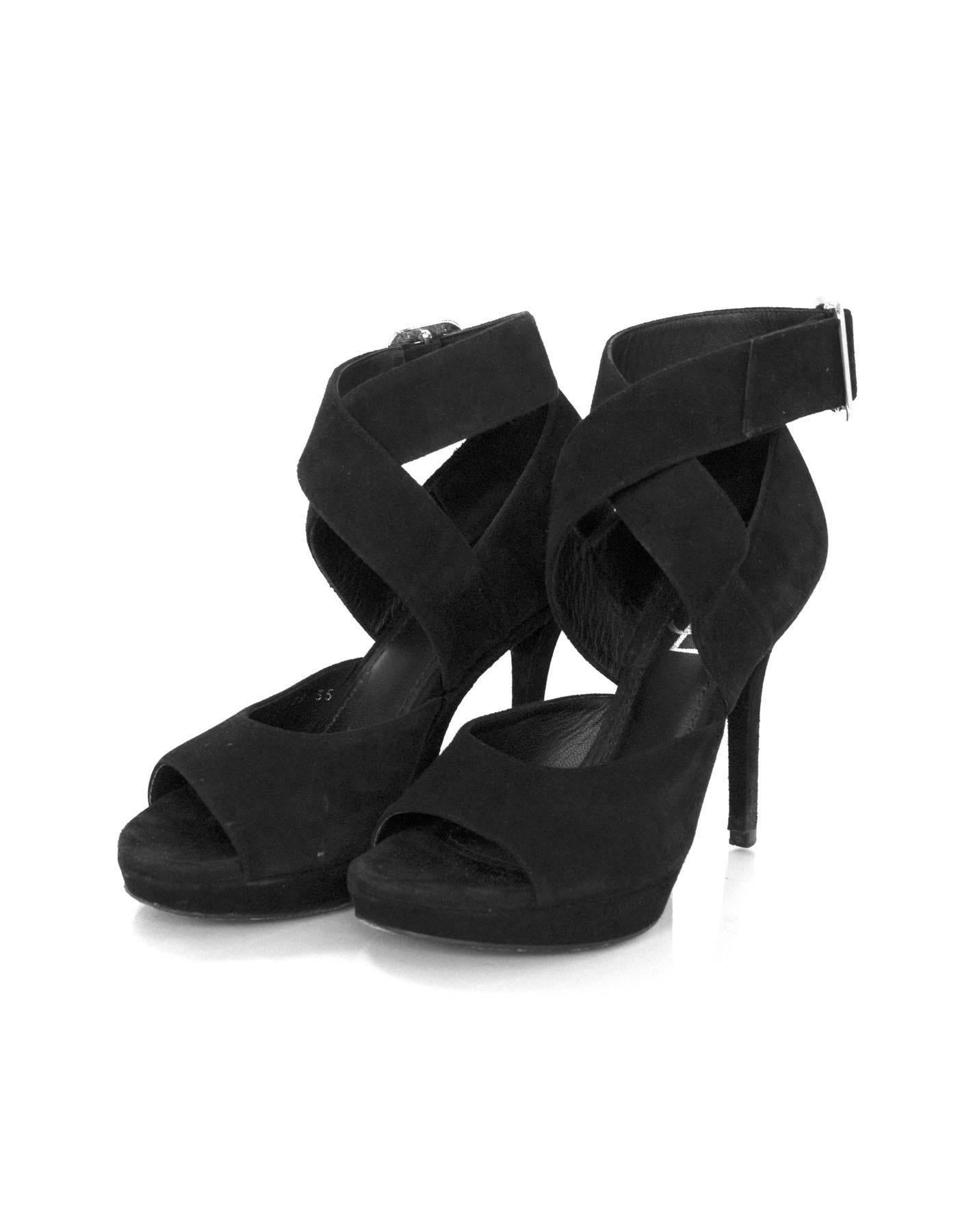 Yves Saint Laurent Black Suede Sandals Sz 35 In Good Condition In New York, NY