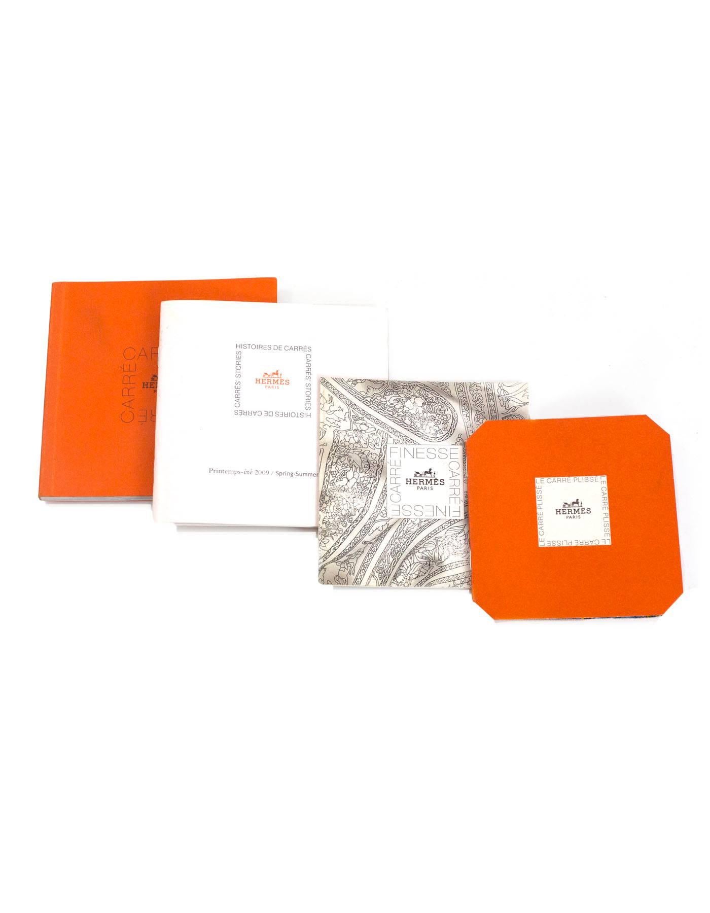 Set of 21 Hermes illustrated instruction cards featuring ways to tie Hermes scarves. Educational history booklets and Hermes shopping bag included.

Condition: Excellent pre-owned condition, minor marks at card box.

Measurements:
Knotting Cards: