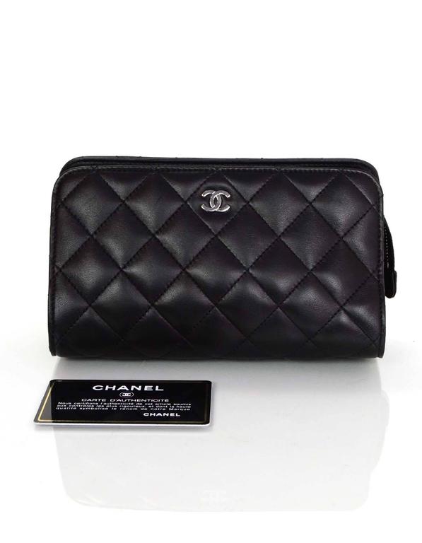 Chanel Black Lambskin Leather Quilted Cosmetic Bag/Clutch w/ Leather Lining