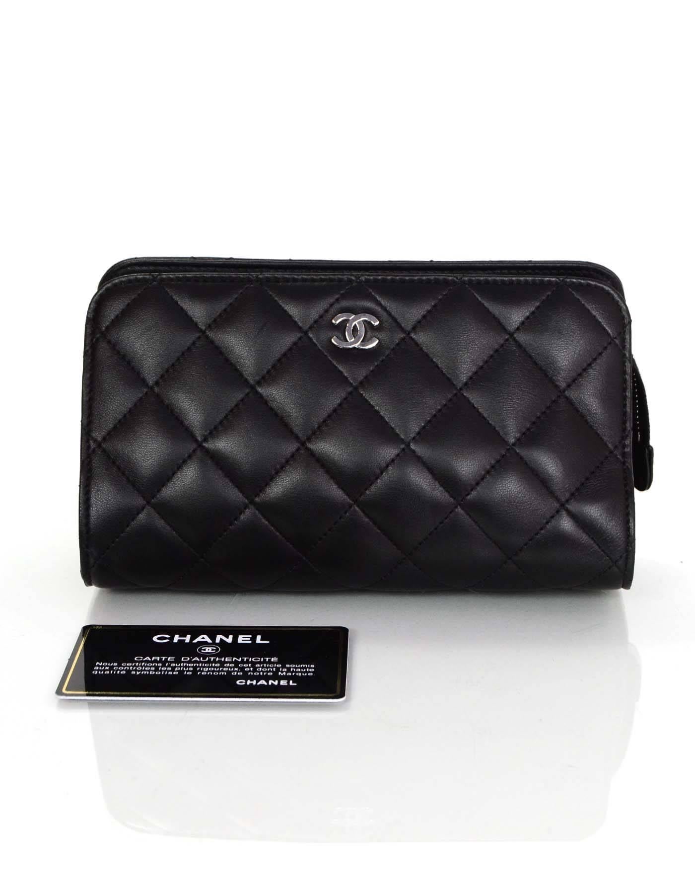 Chanel Black Lambskin Leather Quilted Cosmetic Bag/Clutch w/ Leather Lining 1