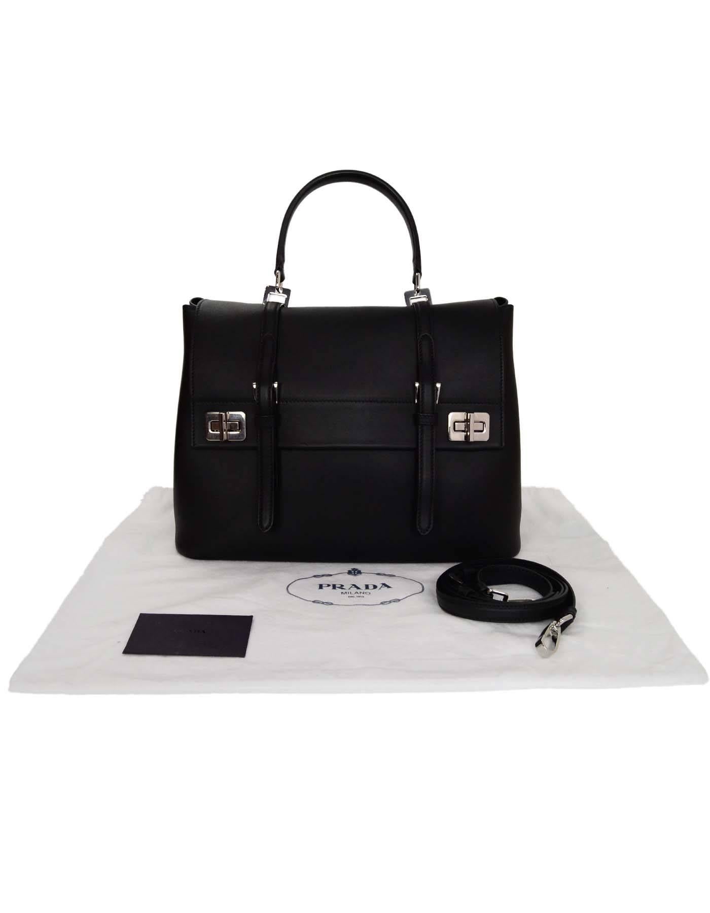 Prada Black Calf Leather Pattina City Satchel Bag w/ Optional Strap  6