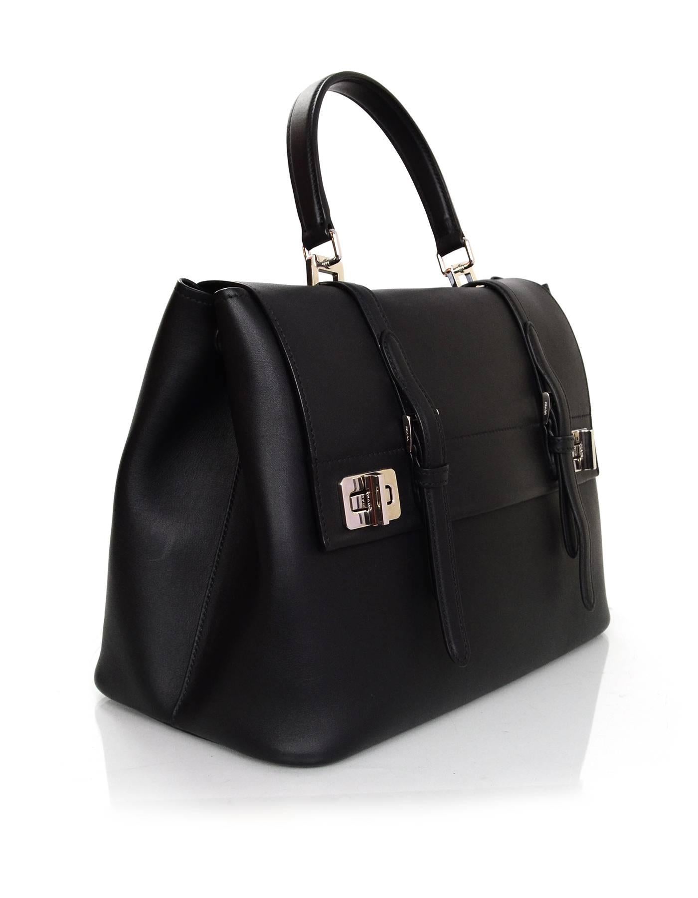 Prada Black Calf Leather Pattina City Satchel Bag w/ Optional Strap  In Excellent Condition In New York, NY