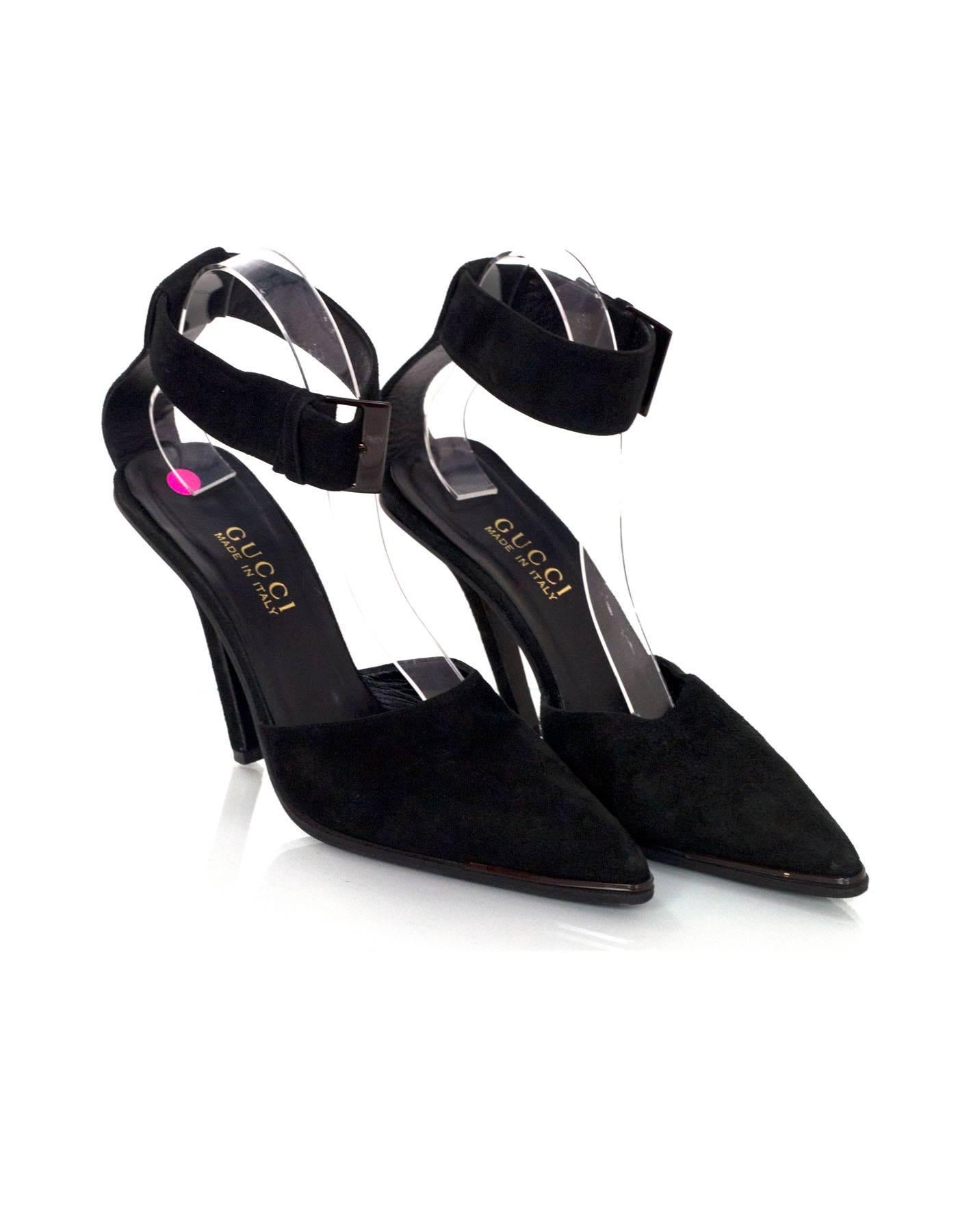 Gucci Black Suede Ankle Strap Pumps Sz 37.5 1