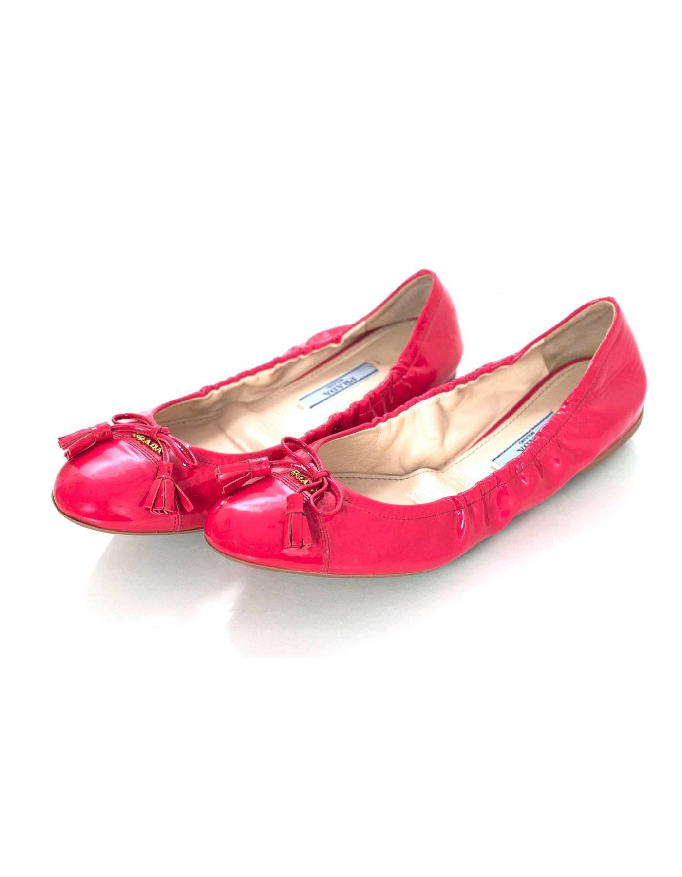 Prada Hot Pink Patent Leather Flats Sz 38 with Box For Sale at 1stDibs