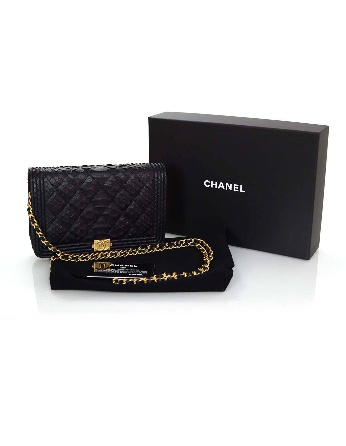 Chanel NEW 2017 Black Python Boy Wallet on a Chain WOC Crossbody Bag 2