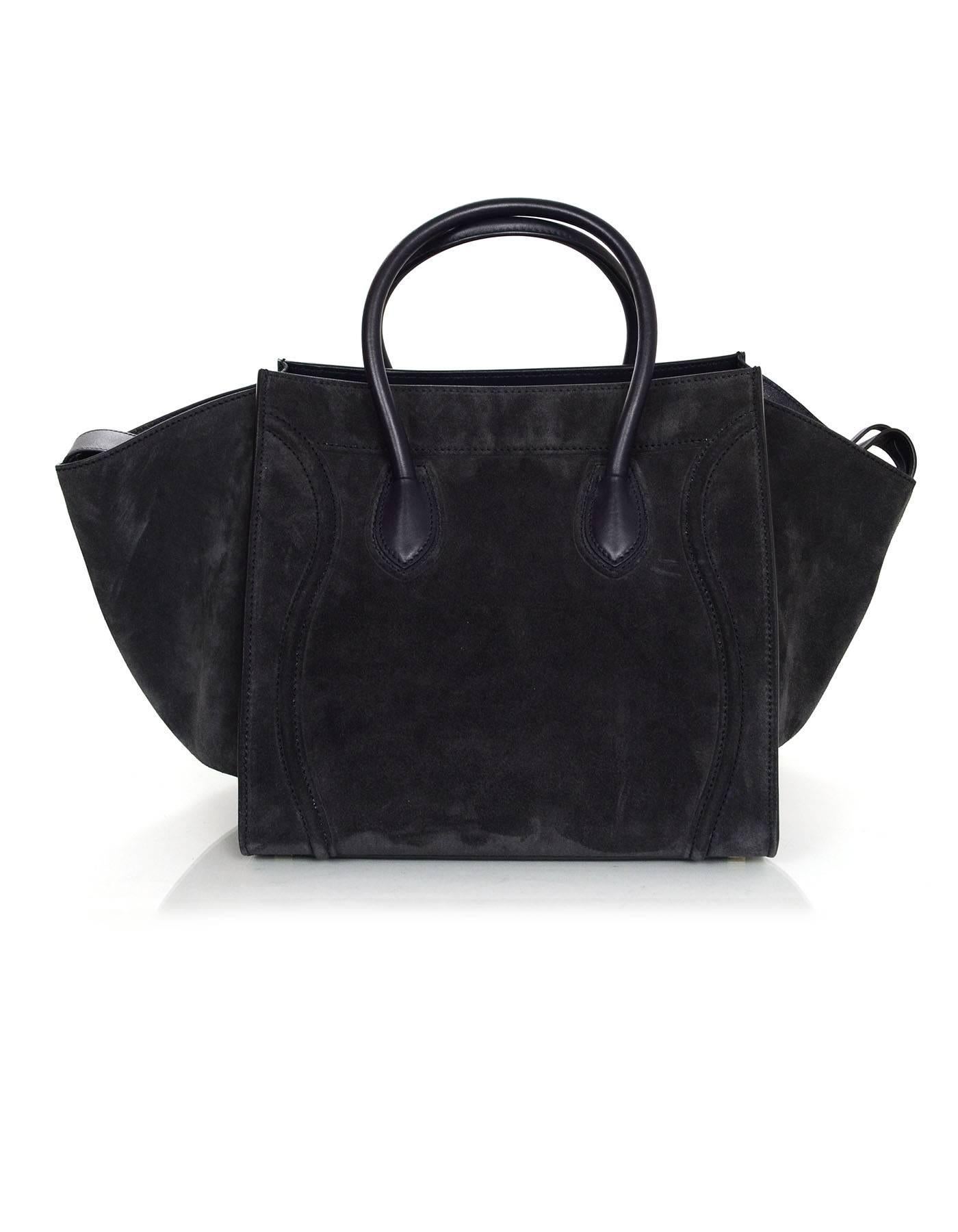 Celine Midnight Blue Suede Medium Phantom Tote Bag In Excellent Condition In New York, NY