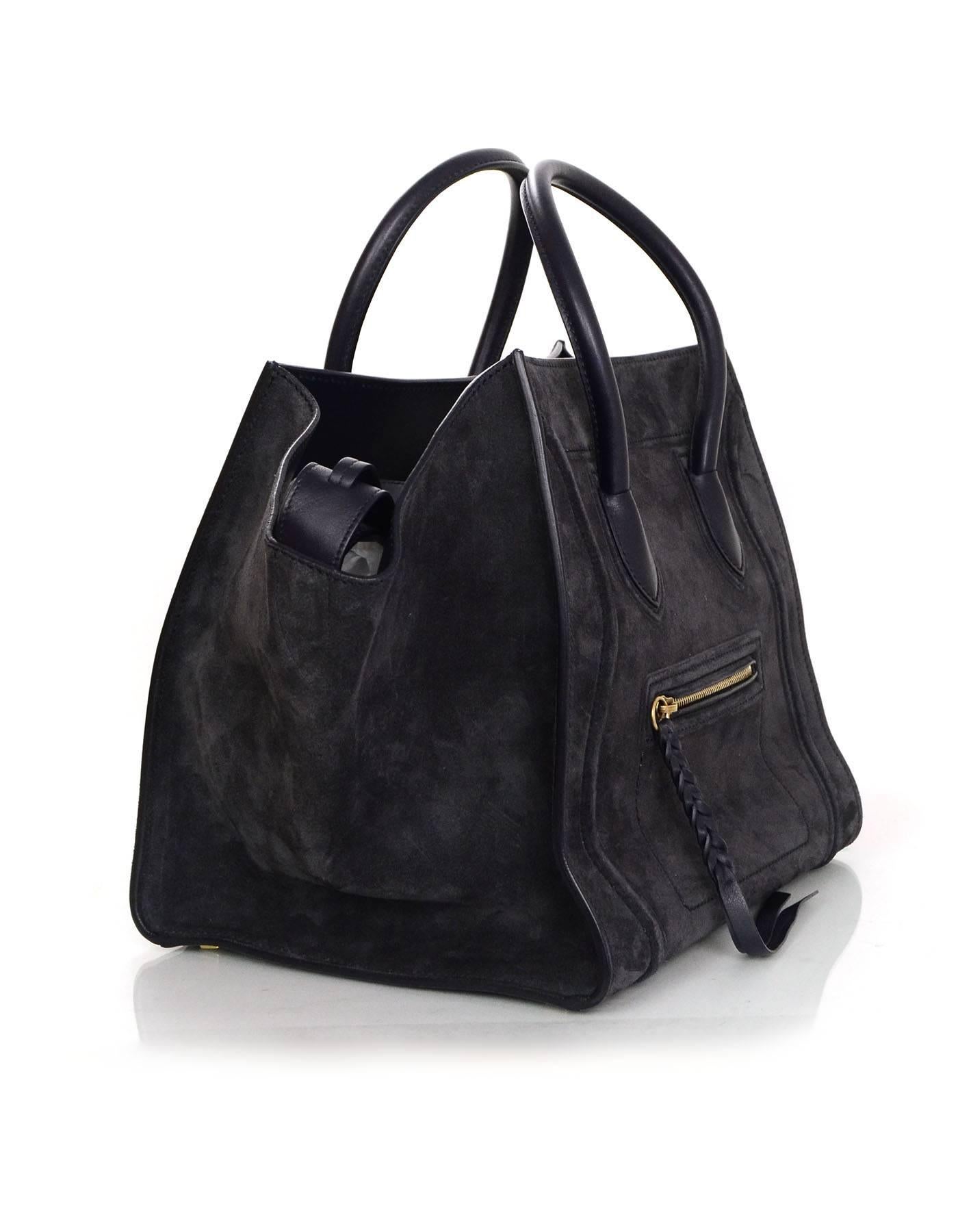 Black Celine Midnight Blue Suede Medium Phantom Tote Bag