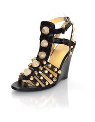 Balenciaga Black & Goldtone Arena Studded Wedge Sandals Sz 39 rt. $945