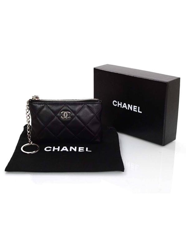 Chanel Black Lambskin Leather Quilted Coin Purse Key Ring For Sale at  1stDibs