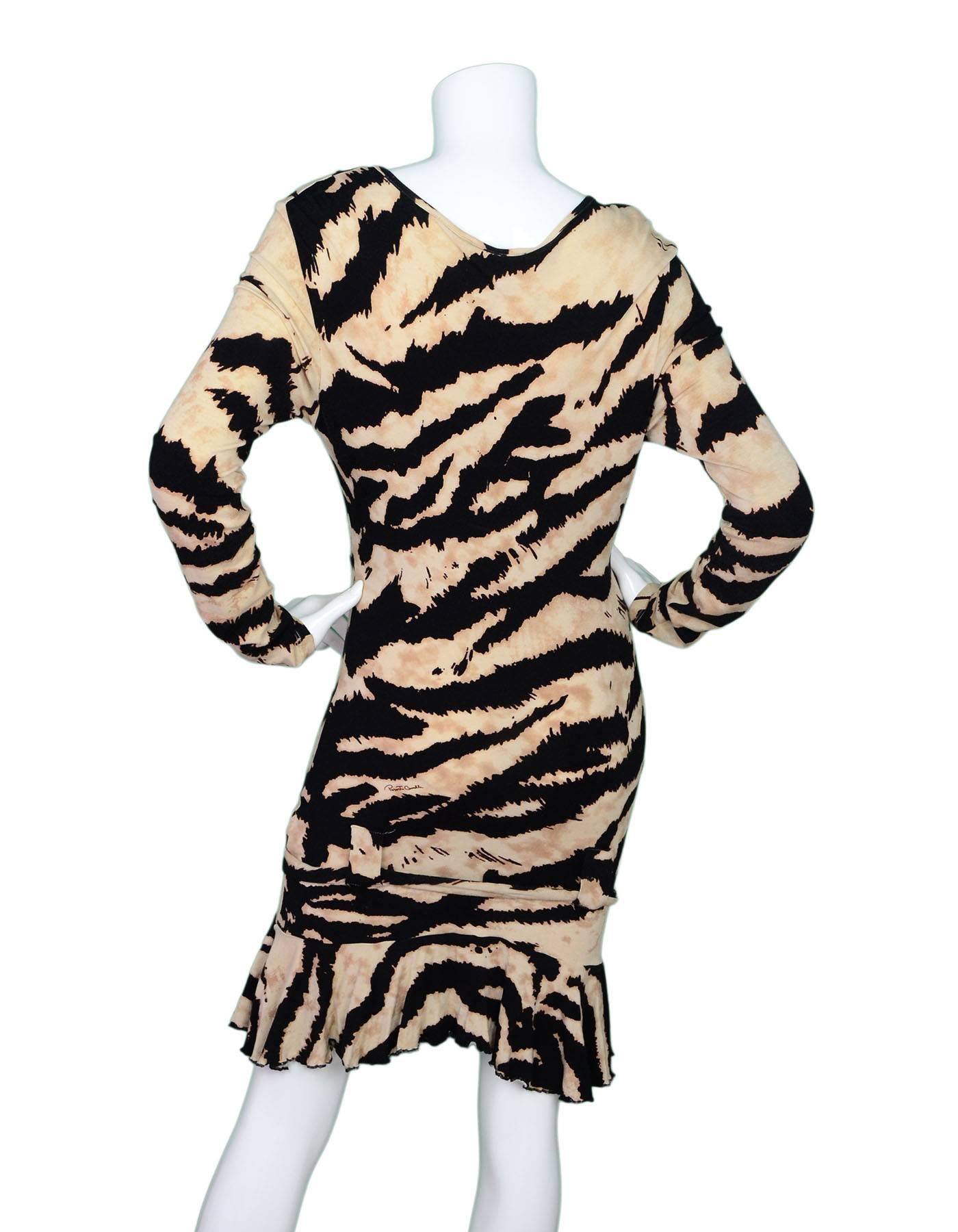 Black Roberto Cavalli Tiger Print Long Sleeve Dress sz S