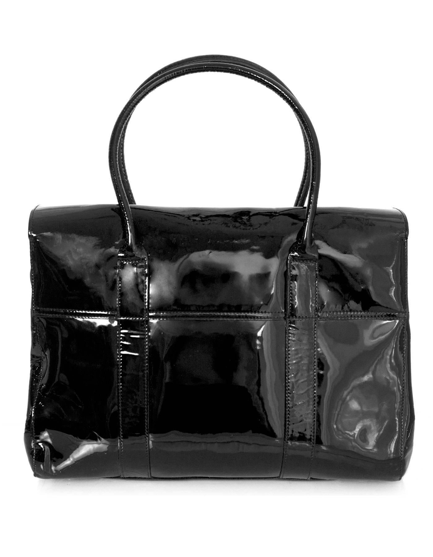 black patent tote bag