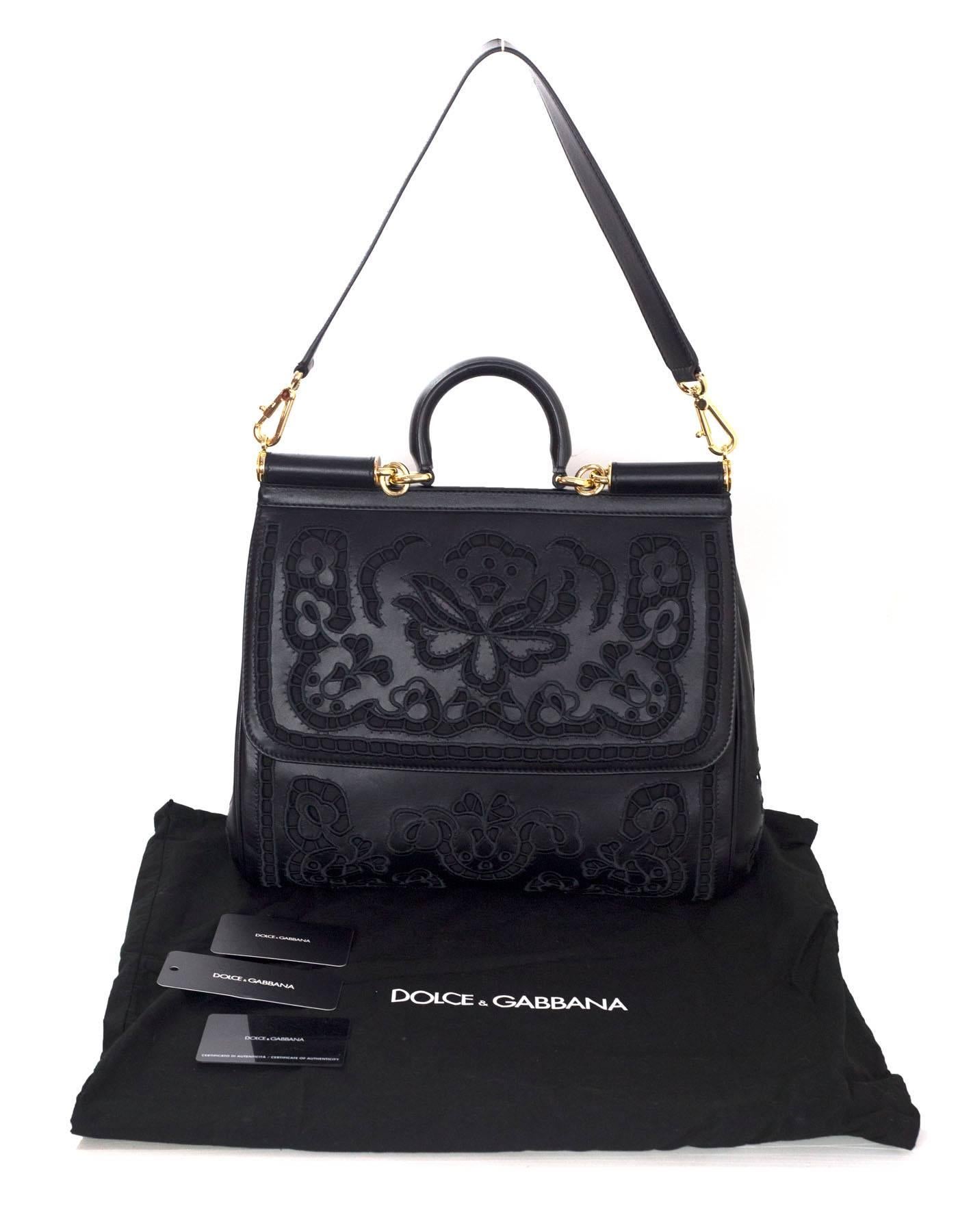Dolce & Gabbana Black Laser Cut Lace Miss Sicily Handle Bag 4