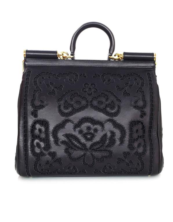 Dolce and Gabbana Black Laser Cut Lace Miss Sicily Handle Bag at 1stDibs