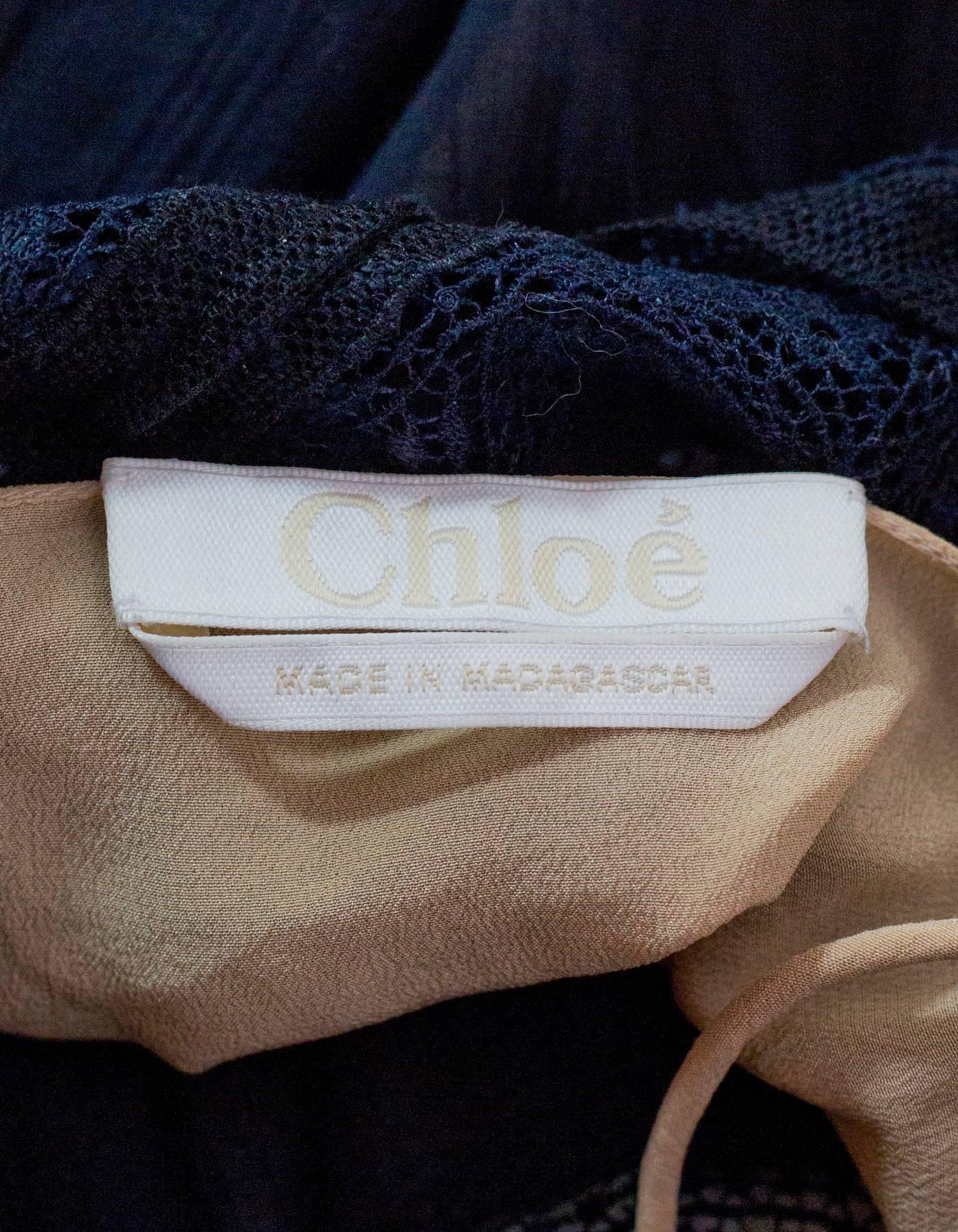 Chloe Navy Cotton & Lace Parachute Blouse sz FR34 1