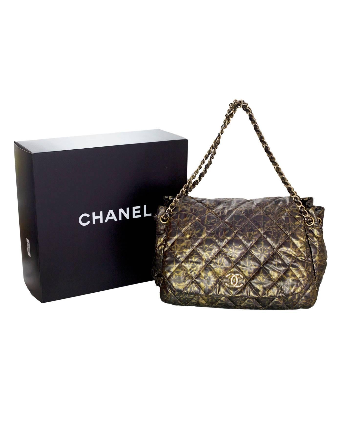 Chanel Black and Gold Quilted Print Accordion Flap Bag 4