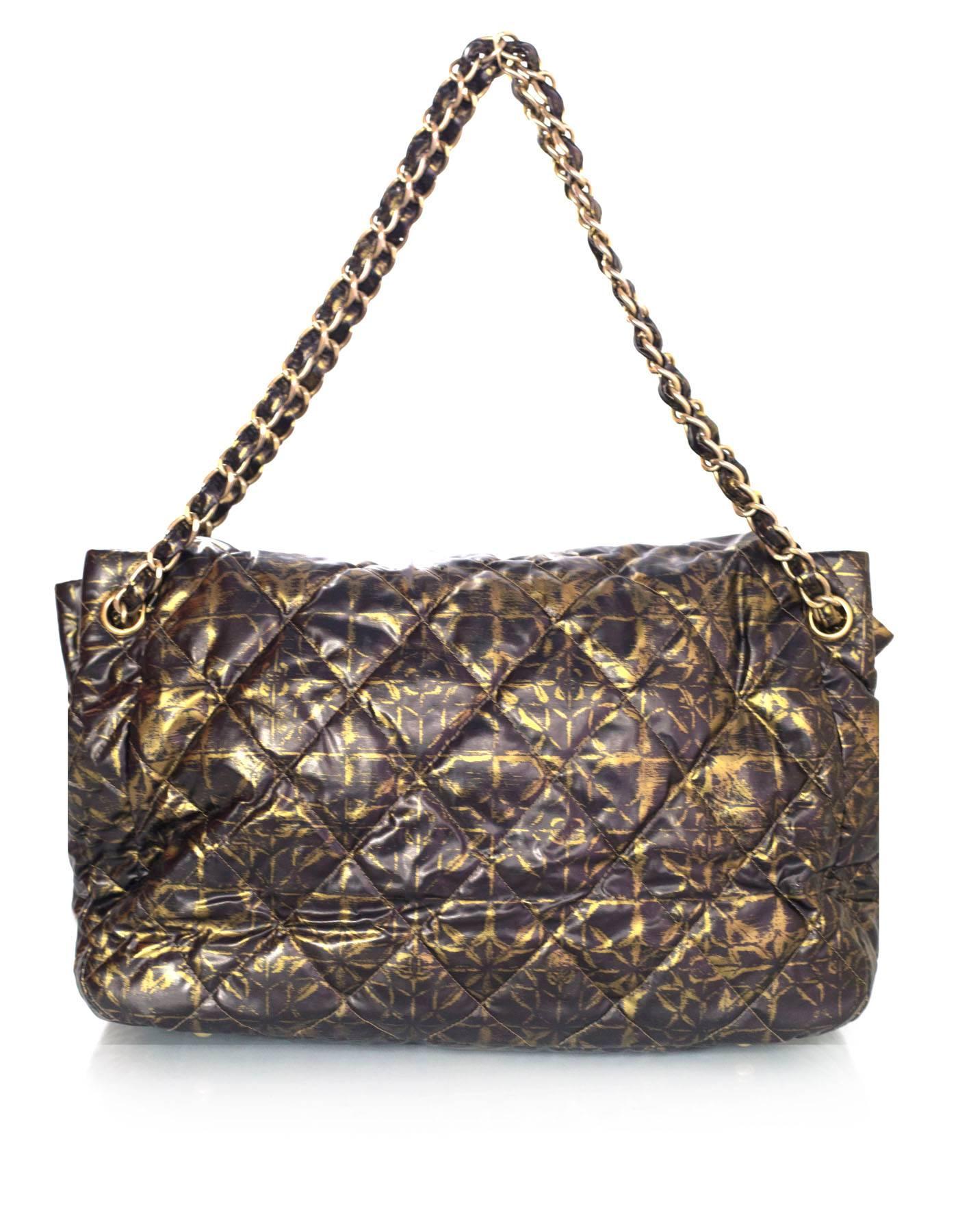 Gray Chanel Black and Gold Quilted Print Accordion Flap Bag