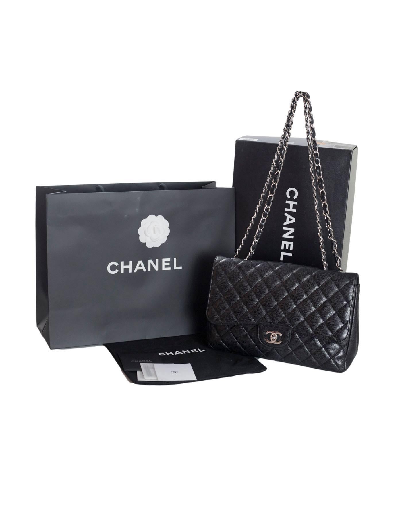 Chanel Black Quilted Caviar Leather Single Flap Jumbo Classic Bag 6