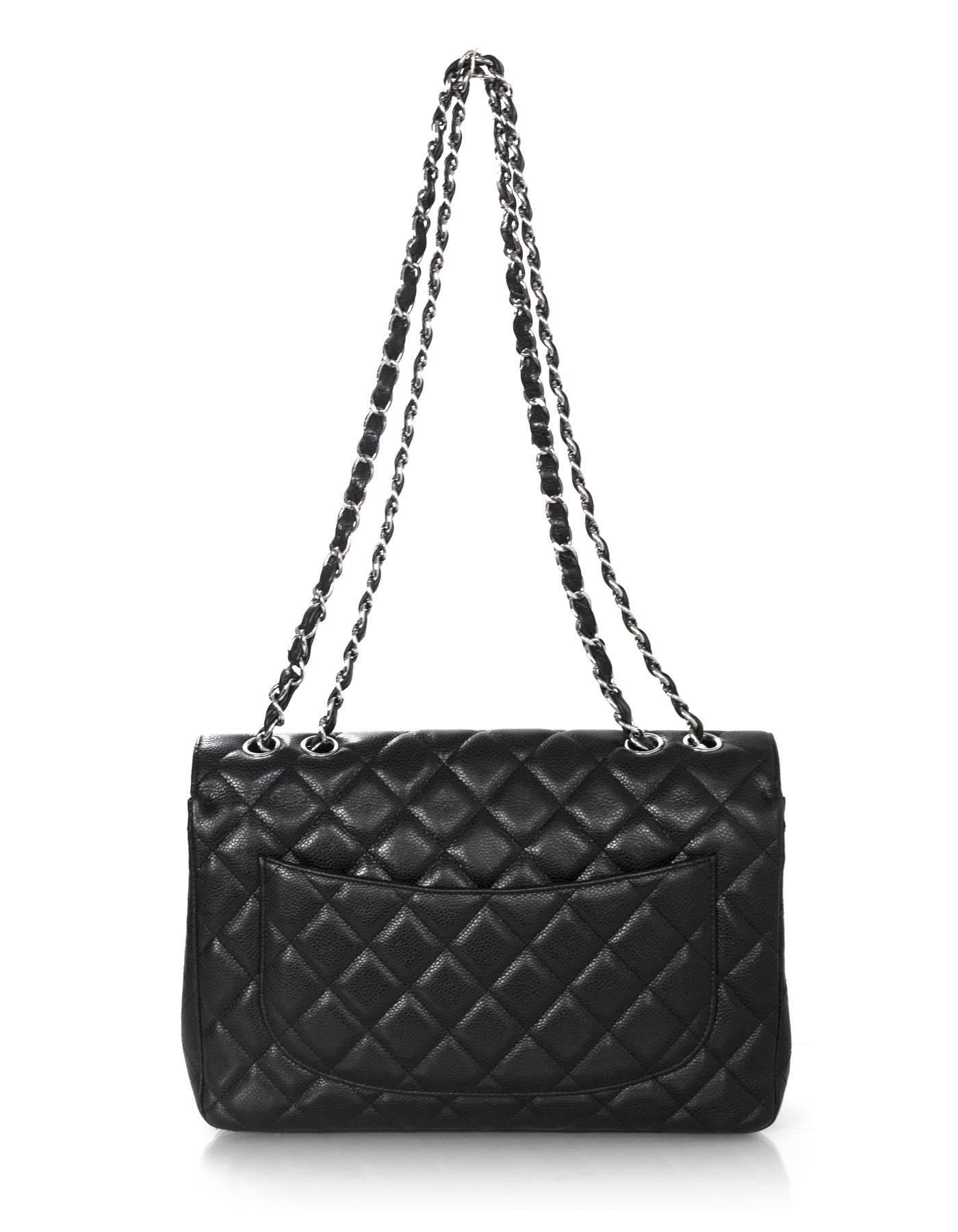 Women's Chanel Black Quilted Caviar Leather Single Flap Jumbo Classic Bag