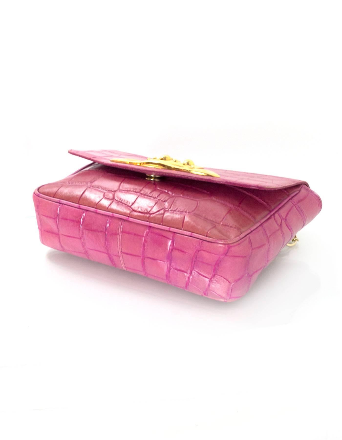 Vivienne Westwood Pink Croc Embossed Shoulder Bag In Good Condition In New York, NY