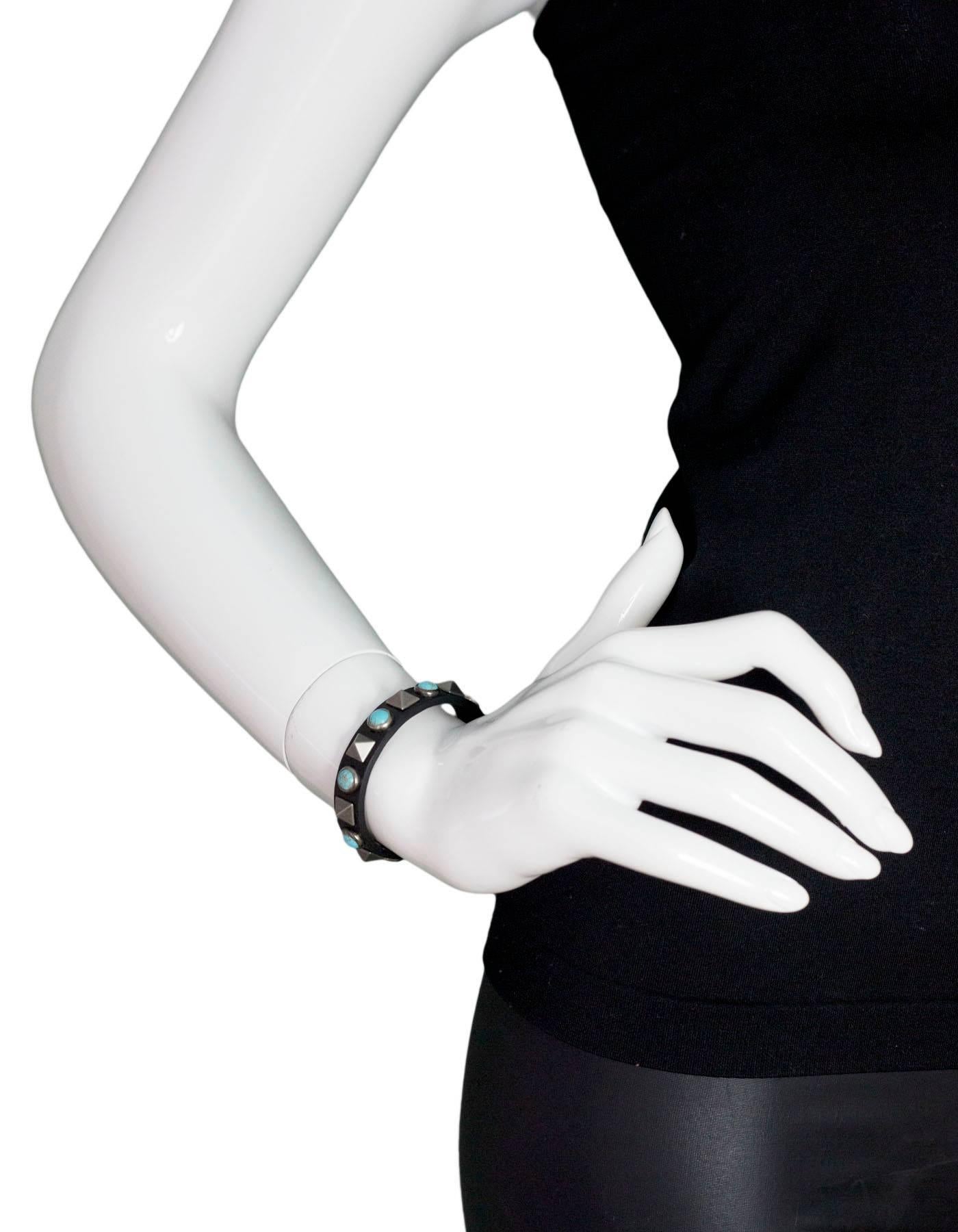 Valentino Black Leather & Turquoise Stone & Studded Bracelet 1