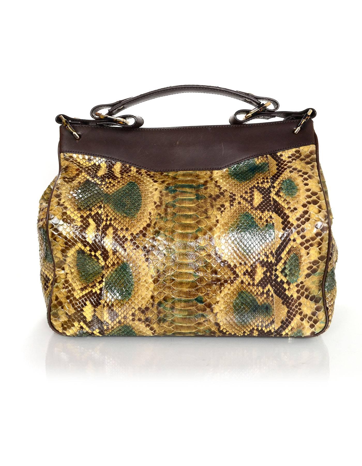 Brown Oscar De La Renta Multi-Colored Python Shoulder Bag