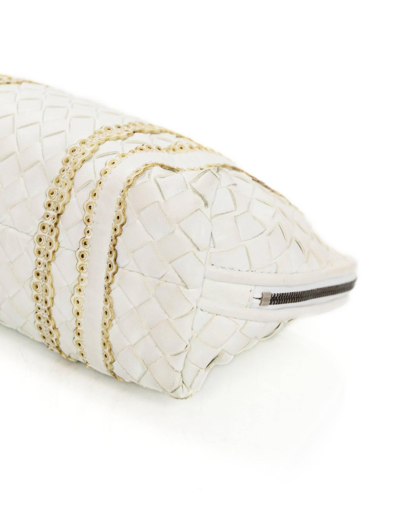 Bottega Veneta White Woven Intrecciato Leather Cosmetic Bag 1