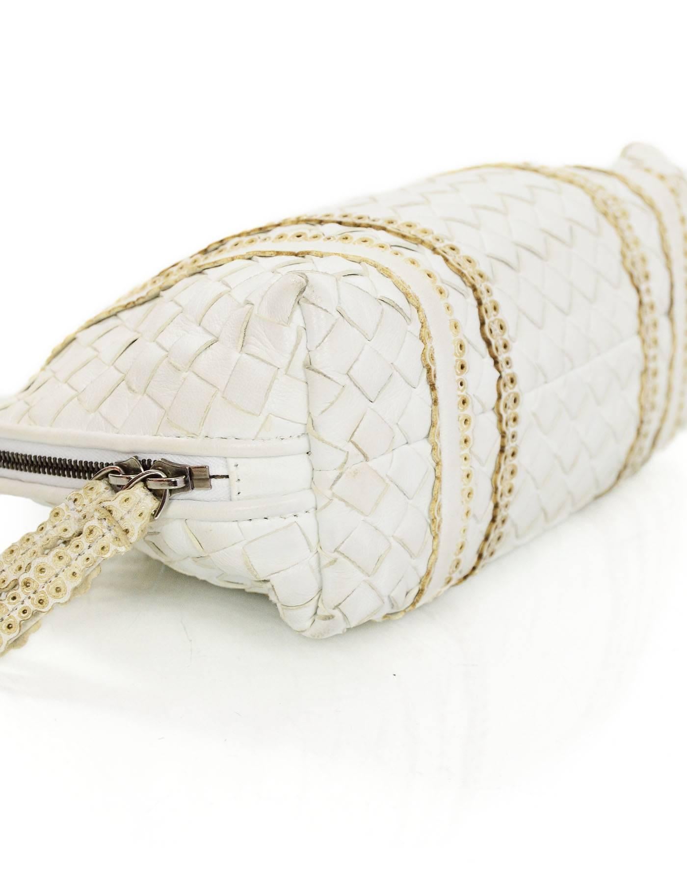 Women's Bottega Veneta White Woven Intrecciato Leather Cosmetic Bag