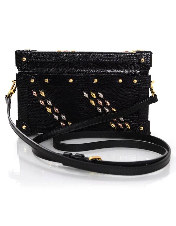 Louis Vuitton Black Lizard Studded Petite Malle Crossbody Bag with Box