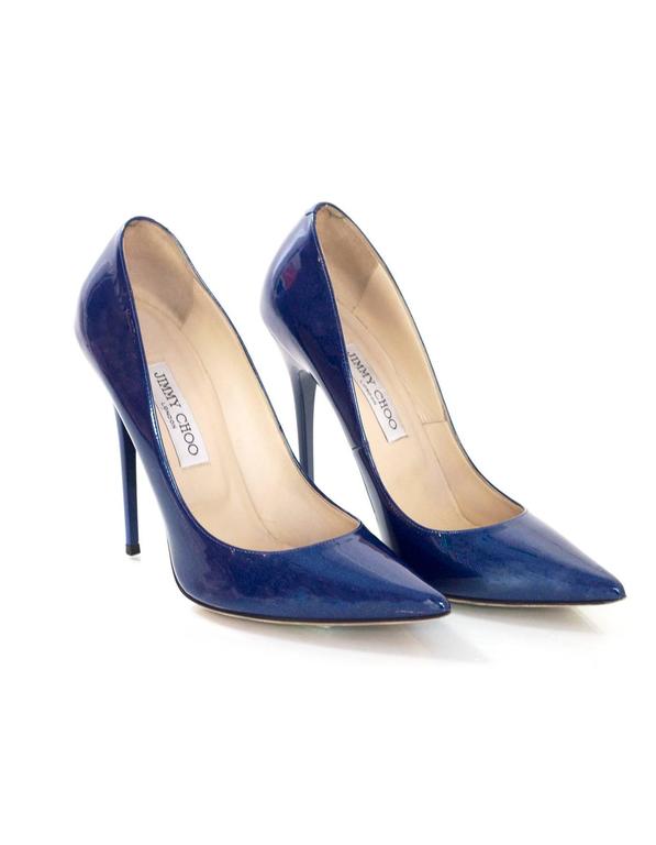 Jimmy Choo Blue Patent Glitter Leather Point Toe Pumps Sz 39.5 For Sale ...