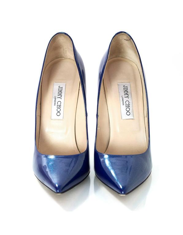 Jimmy Choo Blue Patent Glitter Leather Point Toe Pumps Sz 39.5 For Sale ...