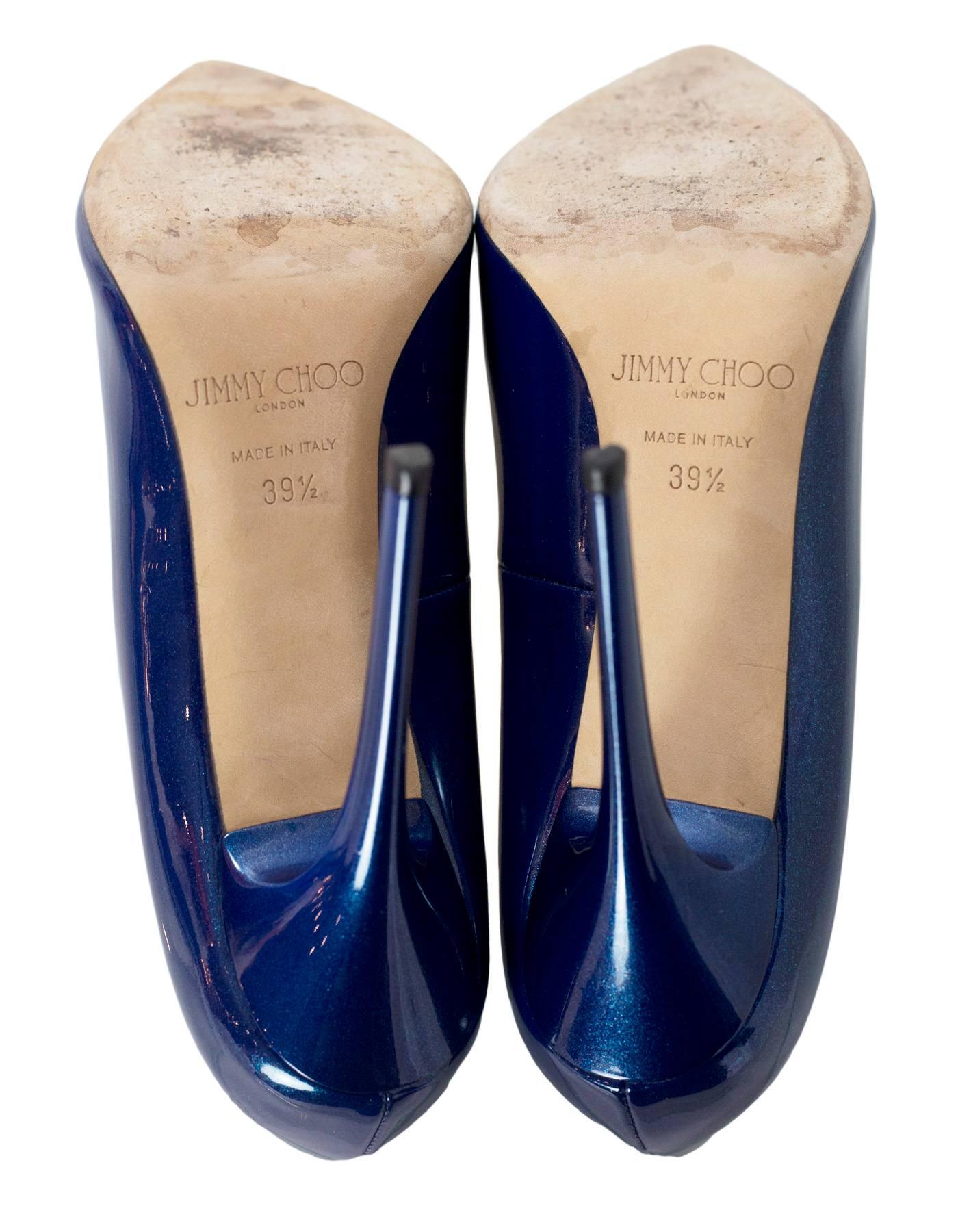 Jimmy Choo Blue Patent Glitter Leather Point Toe Pumps Sz 39.5 3