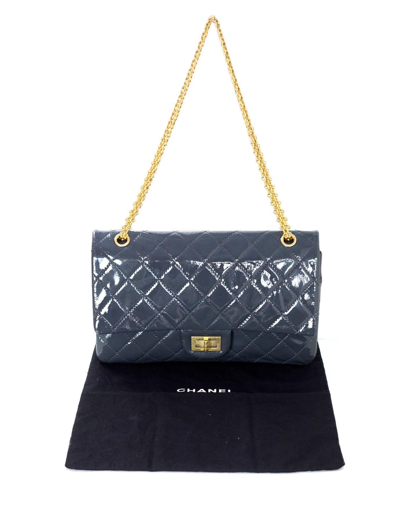 Chanel Grey Patent Leather Quilted 2.55 Reissue 227 Double Flap Classic Bag 4