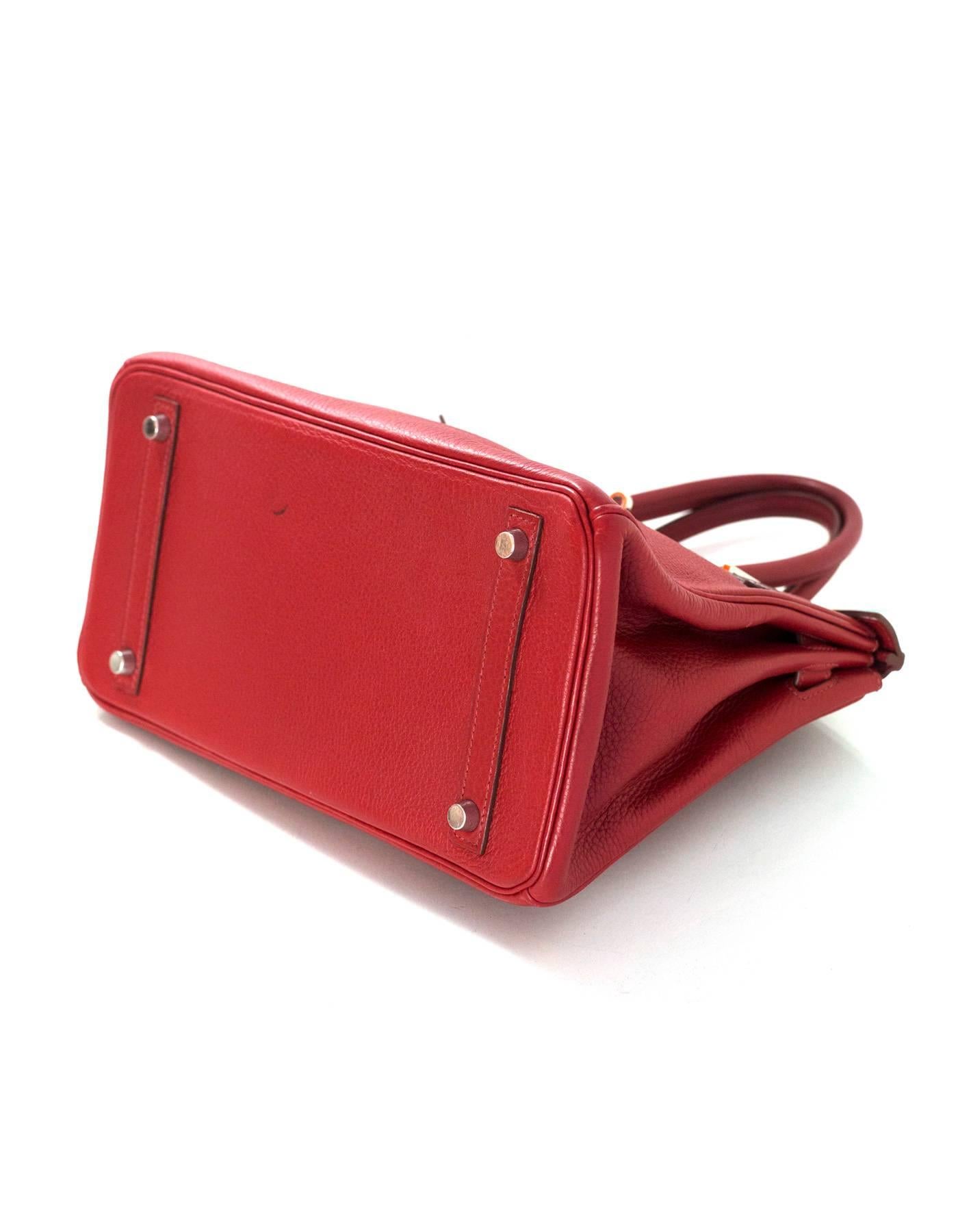 Hermes Red Clemence Leather 30cm Birkin Bag PHW 1