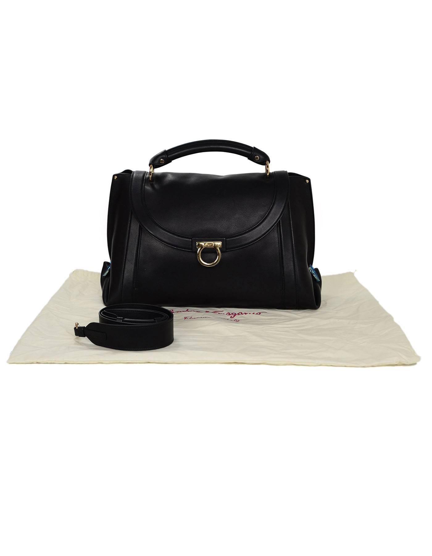 Salvatore Ferragamo Black Soft Leather Sofia Satchel Bag w/ Crossbody Strap 4