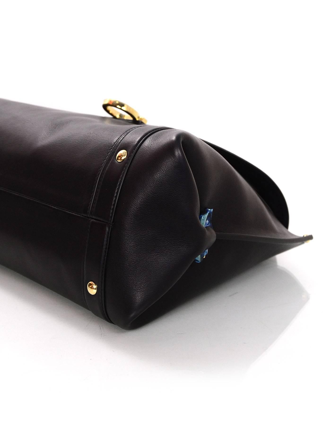 Women's Salvatore Ferragamo Black Soft Leather Sofia Satchel Bag w/ Crossbody Strap