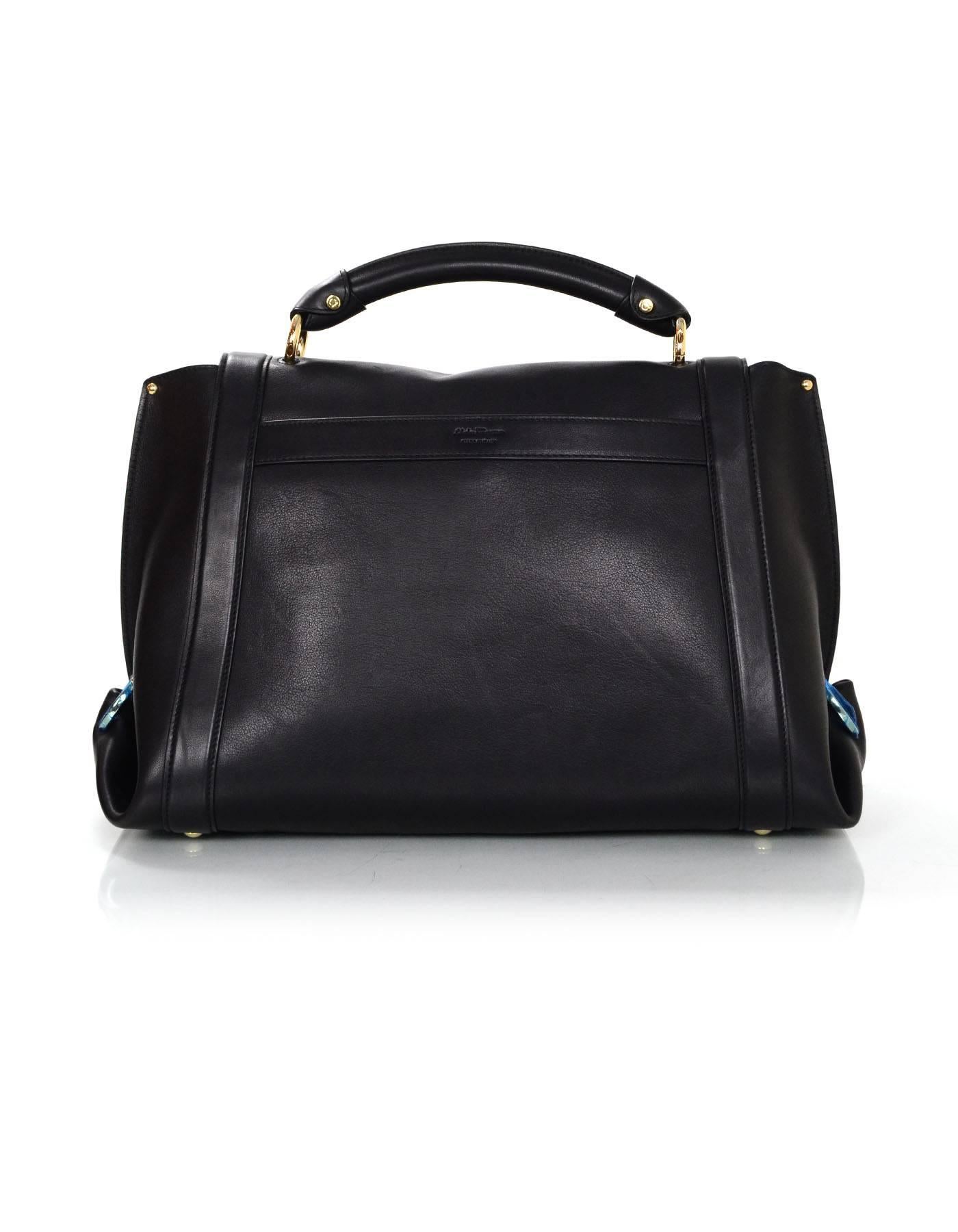 Salvatore Ferragamo Black Soft Leather Sofia Satchel Bag w/ Crossbody Strap In Excellent Condition In New York, NY