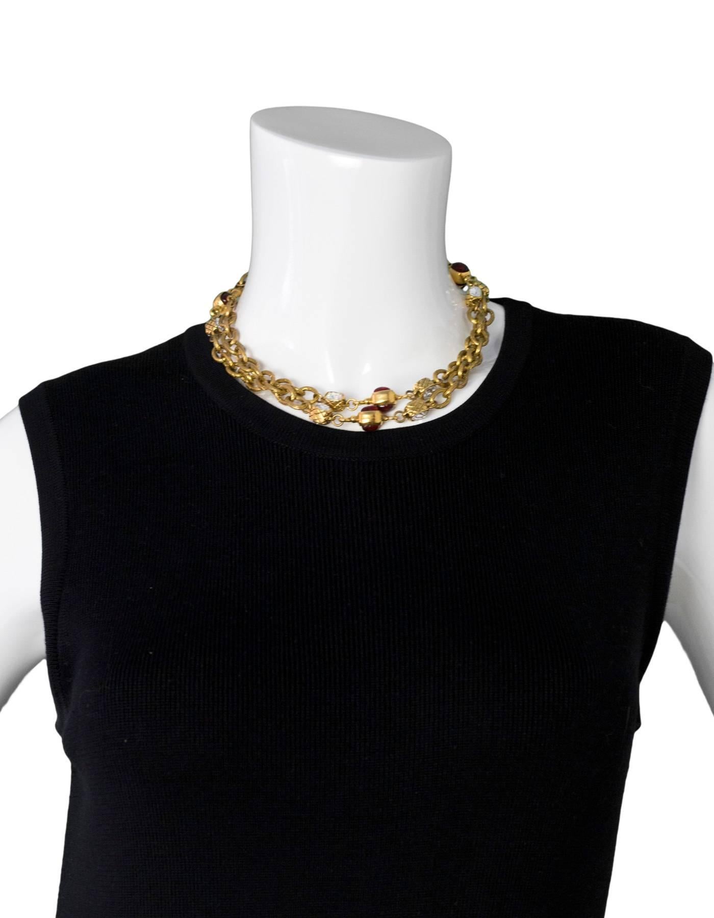 Women's or Men's Chanel Vintage Gold Chain Link & Red Gripoix Necklace
