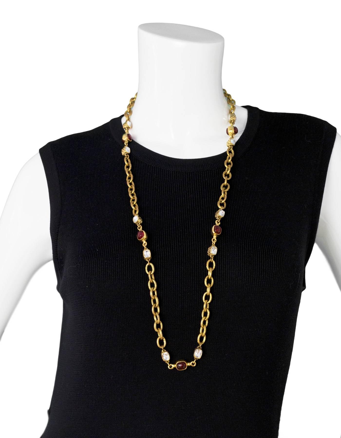 Chanel Vintage Gold Chain Link & Red Gripoix Necklace 1