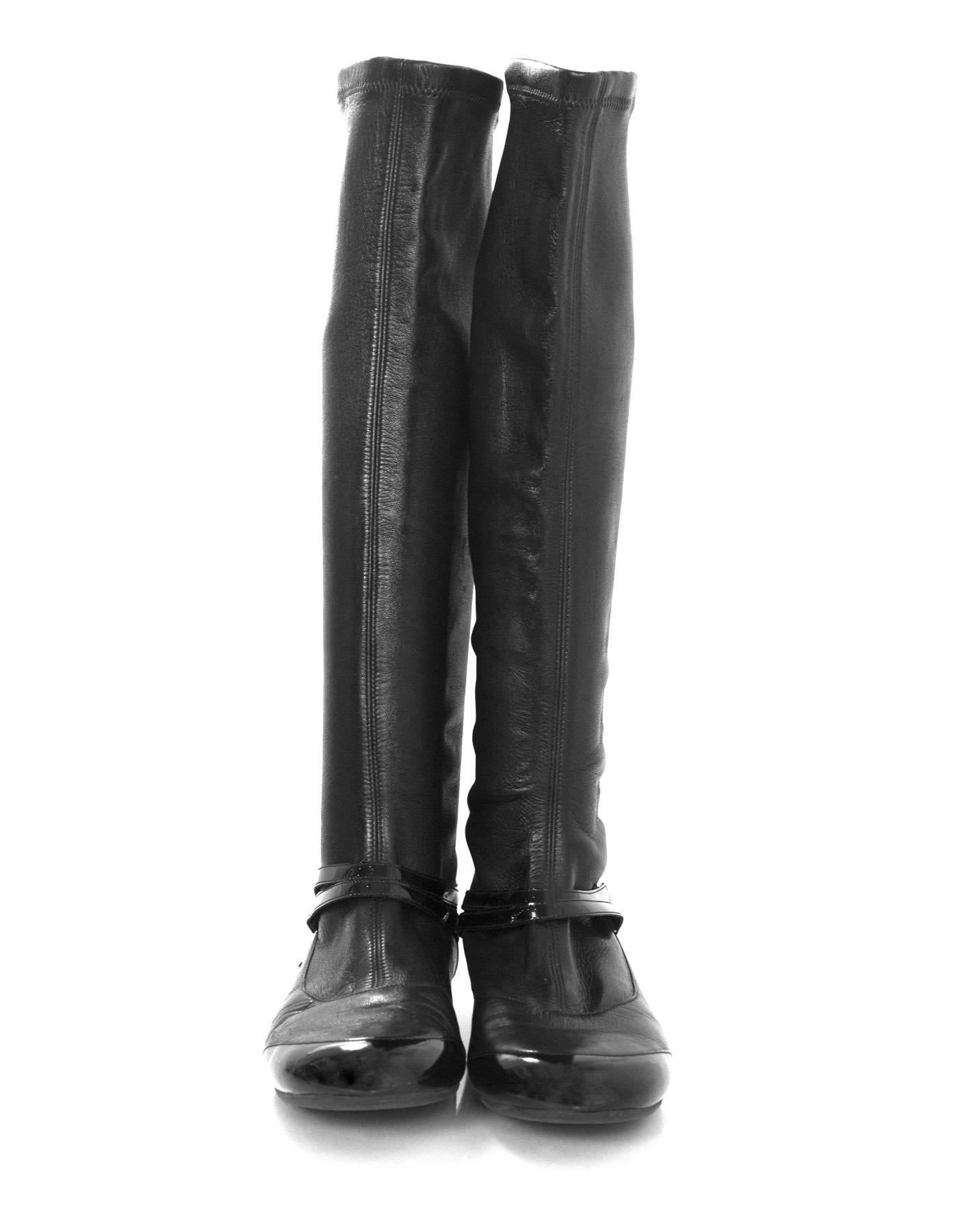 Women's Chanel Black Leather Stretch Boots Sz 36