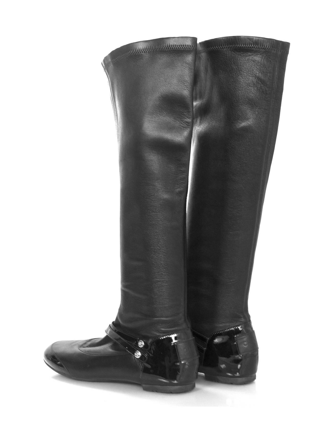 Chanel Black Leather Stretch Boots Sz 36 2