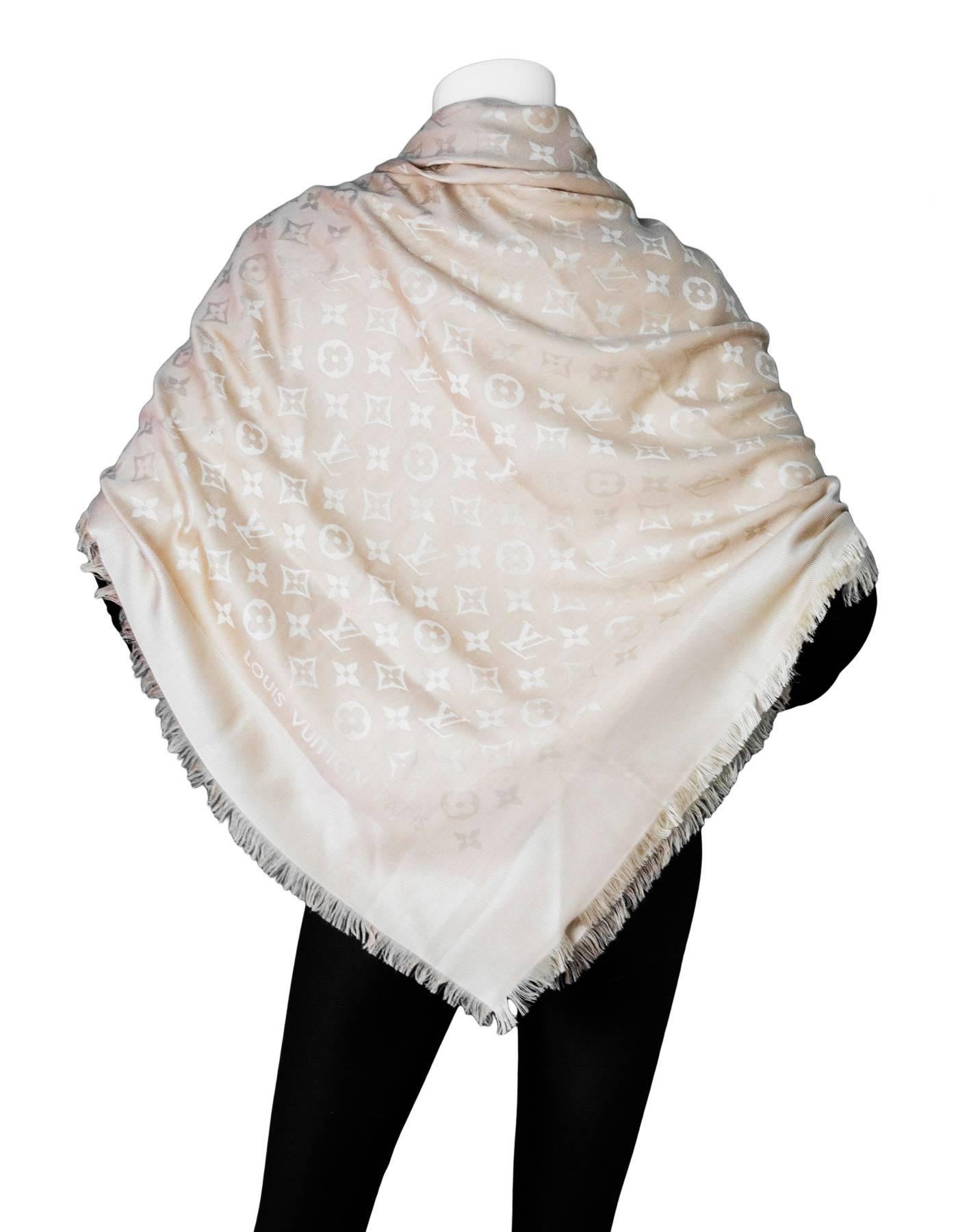 Louis Vuitton Nude Monogram Wool & Silk Large Scarf Shawl In Excellent Condition In New York, NY
