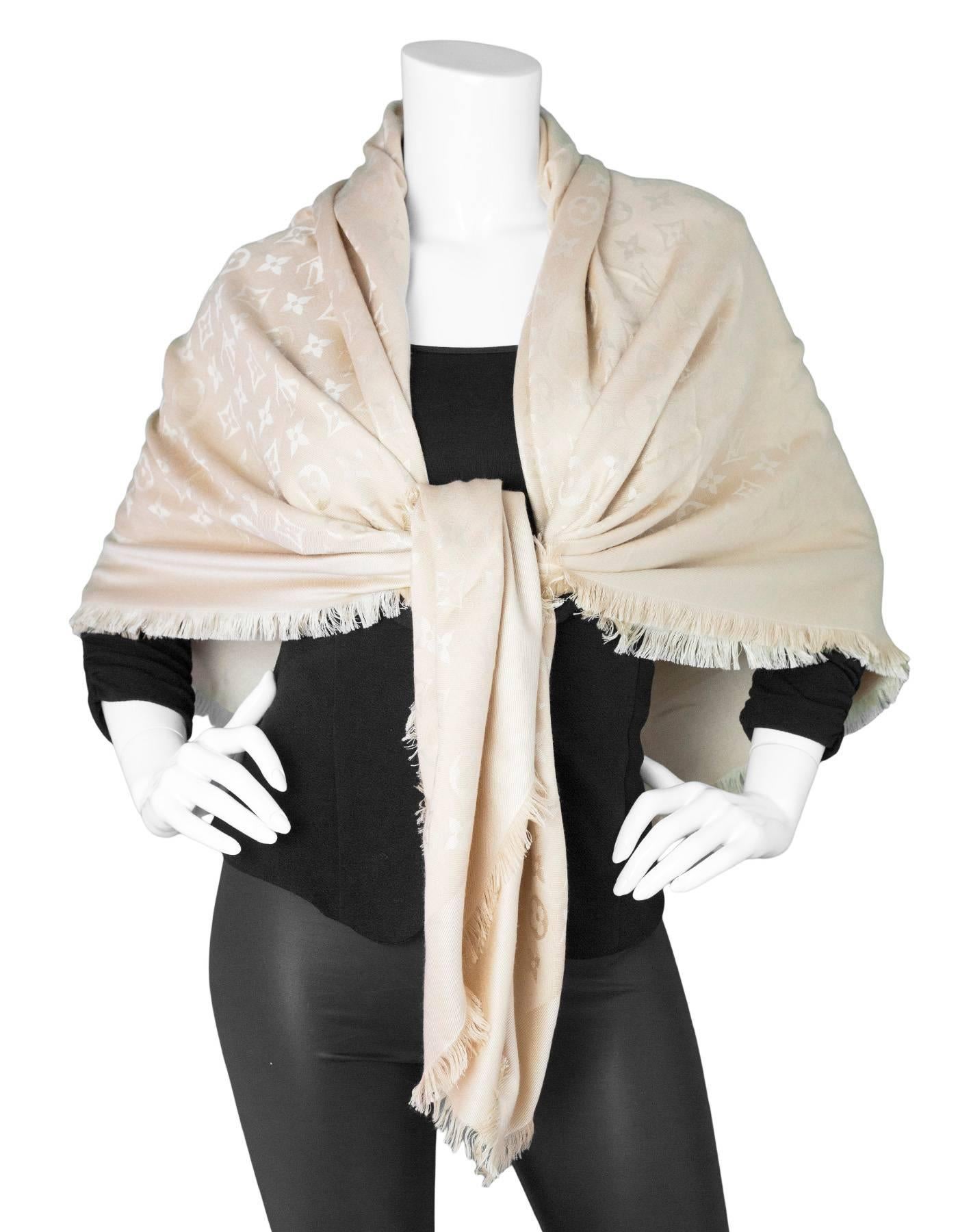 Beige Louis Vuitton Nude Monogram Wool & Silk Large Scarf Shawl