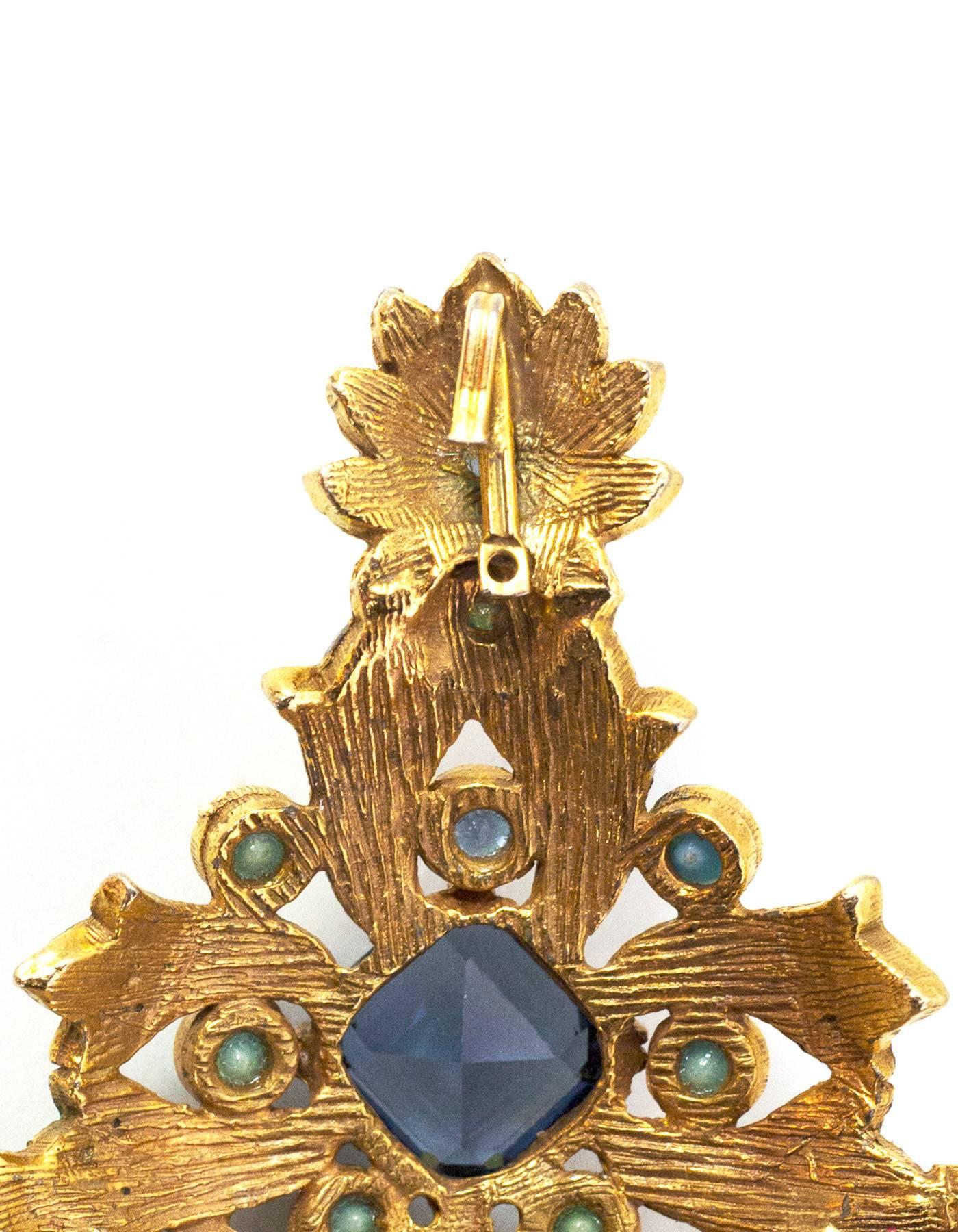 Women's Kenneth Jay Lane Blue & Gold Crystal Brooch Pin