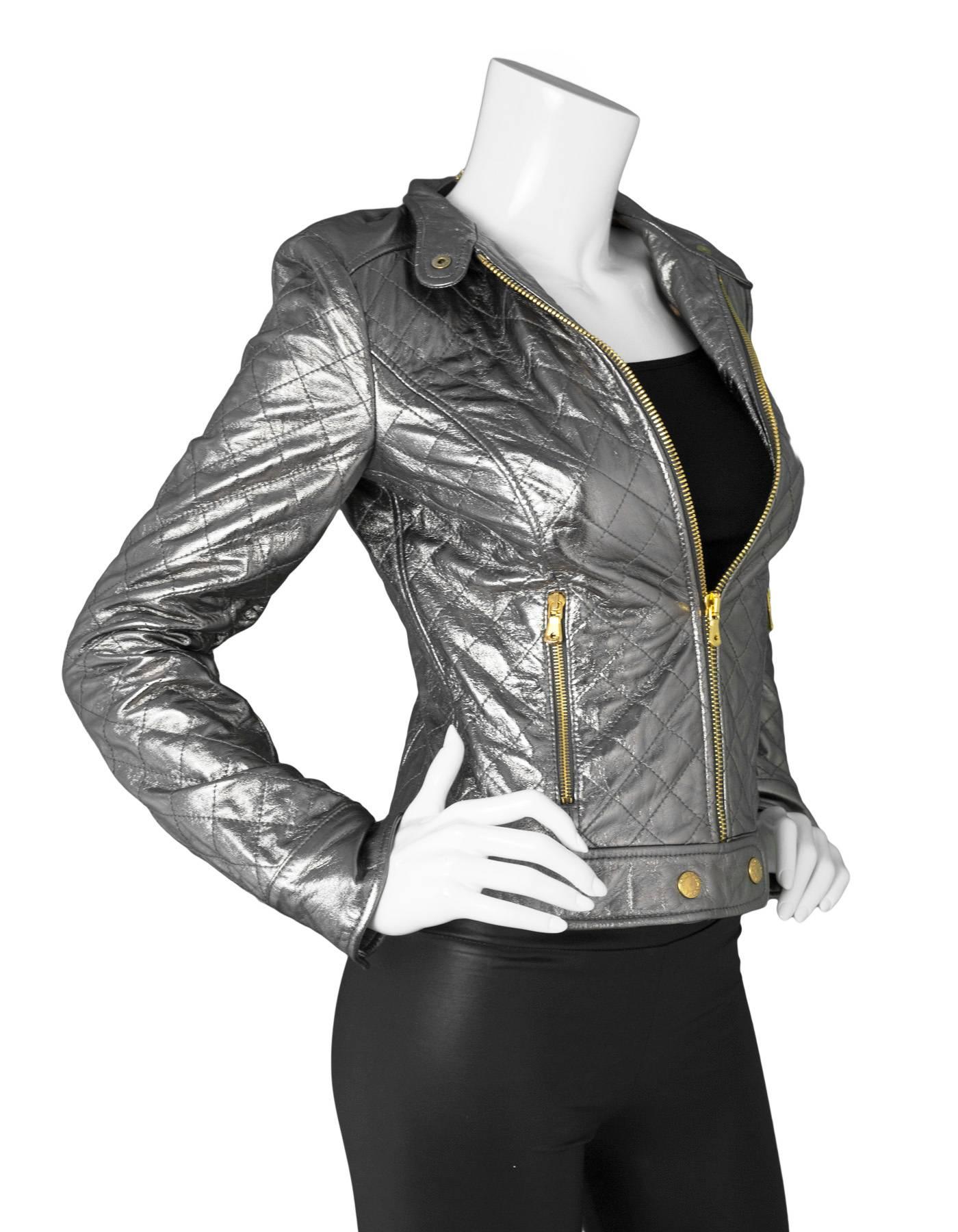 Gray Dolce & Gabbana Quilted Metallic Leather Jacket sz IT40