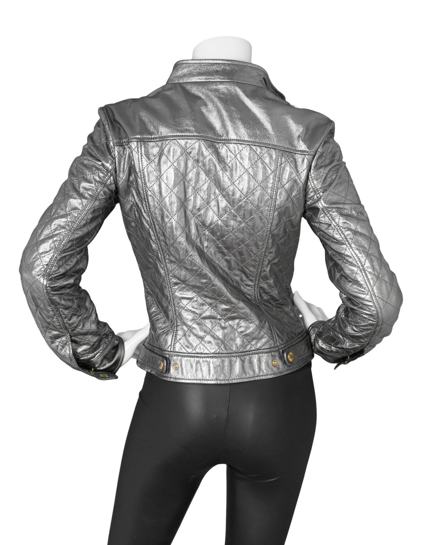 Dolce & Gabbana Quilted Metallic Leather Jacket sz IT40 In Excellent Condition In New York, NY