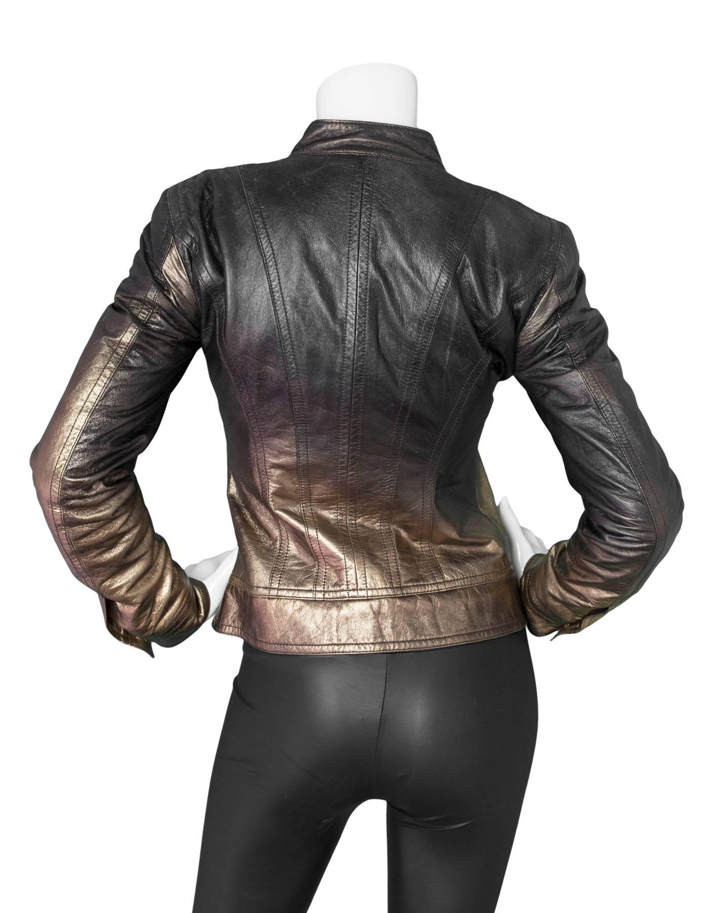 Roberto Cavalli Bronze Metallic Ombre Leather Jacket sz S In Excellent Condition In New York, NY