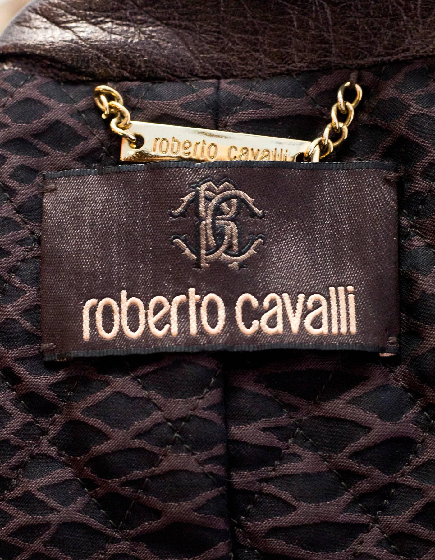 Women's Roberto Cavalli Bronze Metallic Ombre Leather Jacket sz S